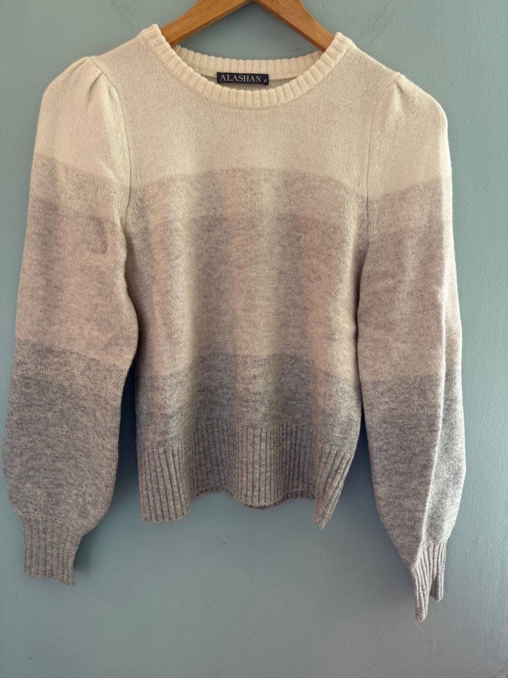 Alashan Cream & Light Gray Ombre Crewneck Sweater - XS